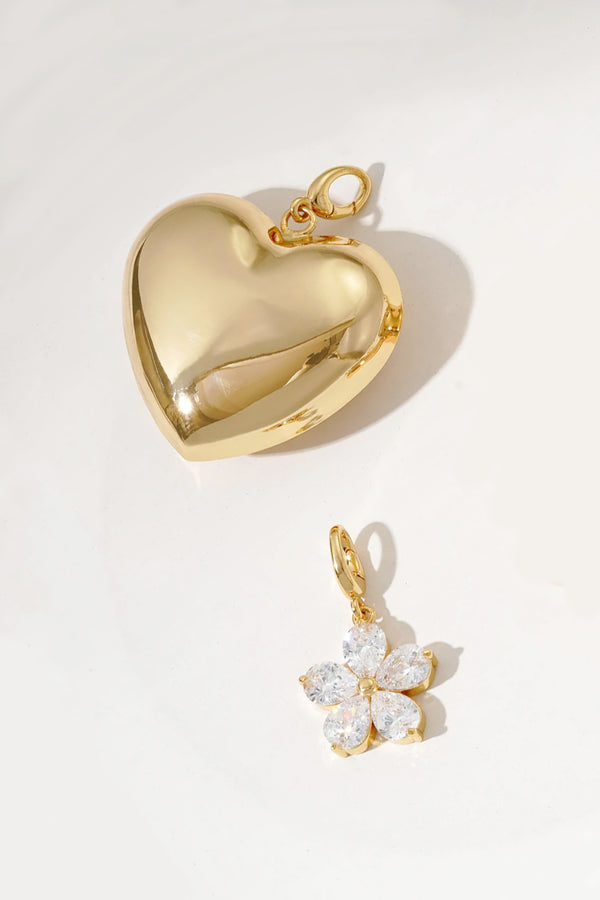 Heart of Gold + Crystal Flower Bag Charm