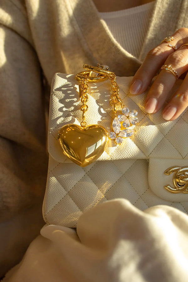 Heart of Gold + Crystal Flower Bag Charm