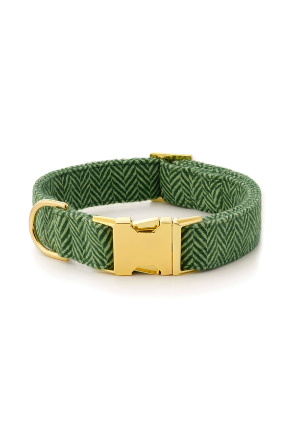 Green Herringbone Flannel Dog Collar