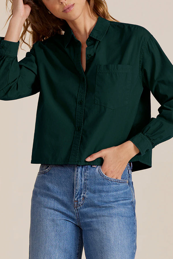 Crop Boxy Long Sleeve Button Front Shirt