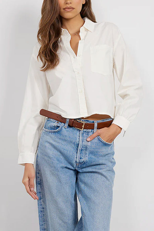 Crop Boxy Long Sleeve Button Front Shirt