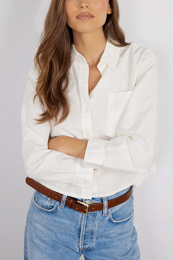 Crop Boxy Long Sleeve Button Front Shirt