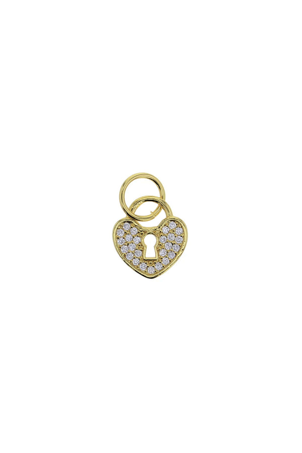 Gold CZ Heart Lock Charm