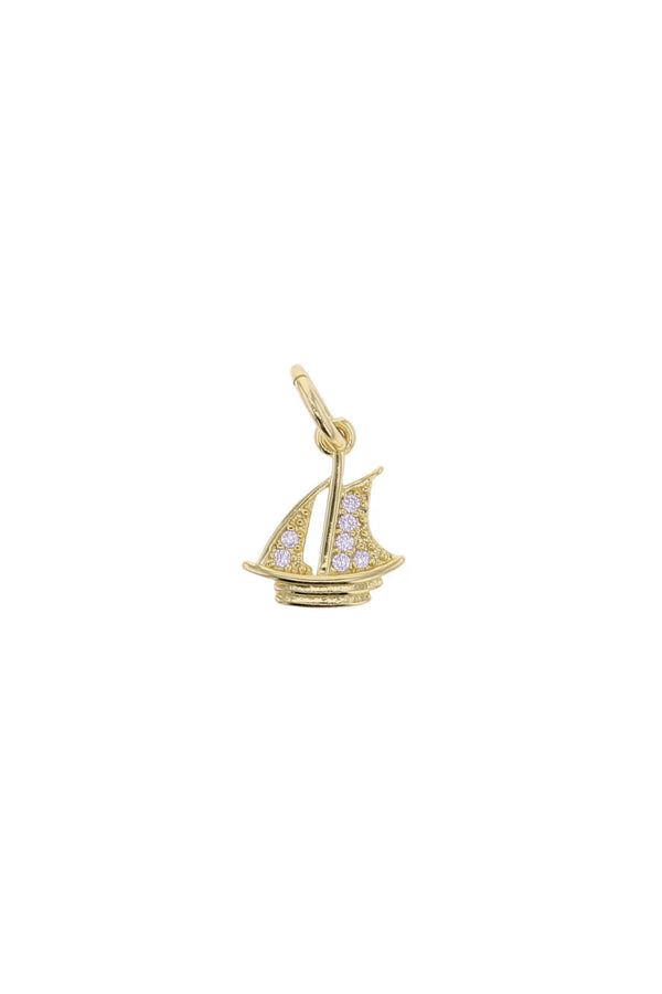Gold CZ Sailboat Charm