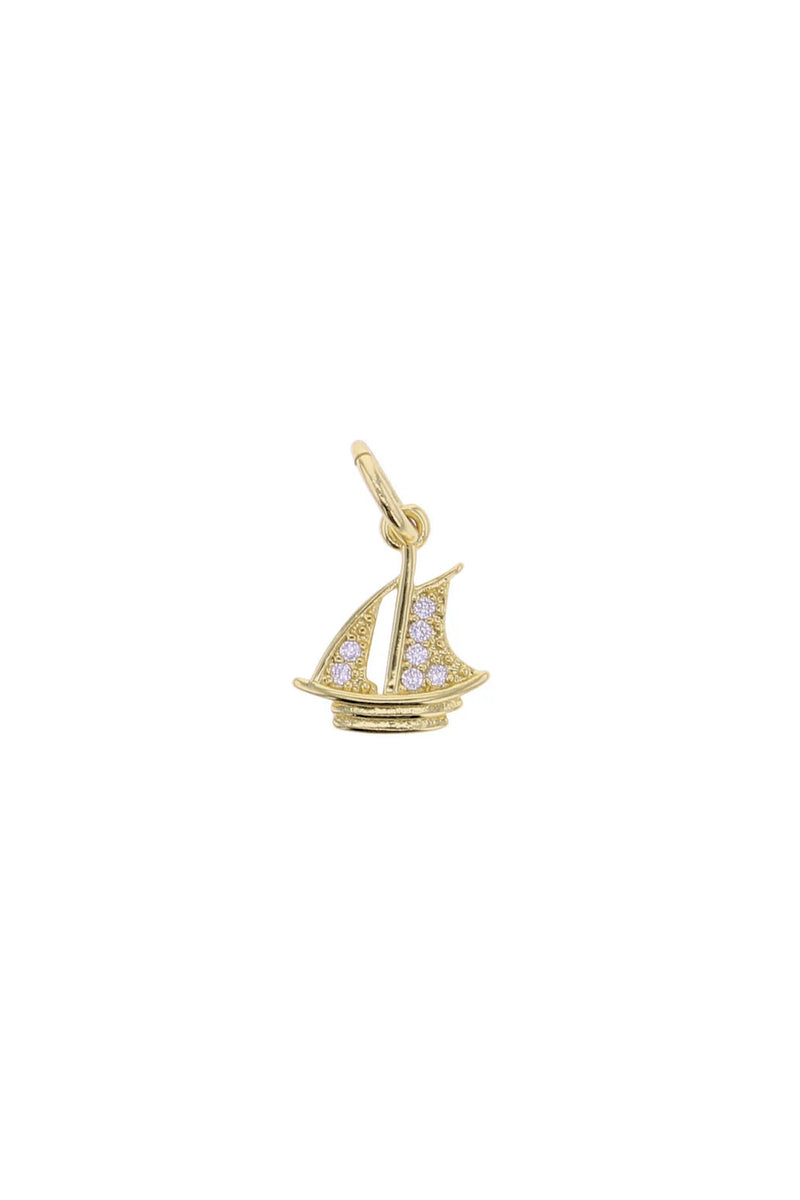 Gold CZ Sailboat Charm