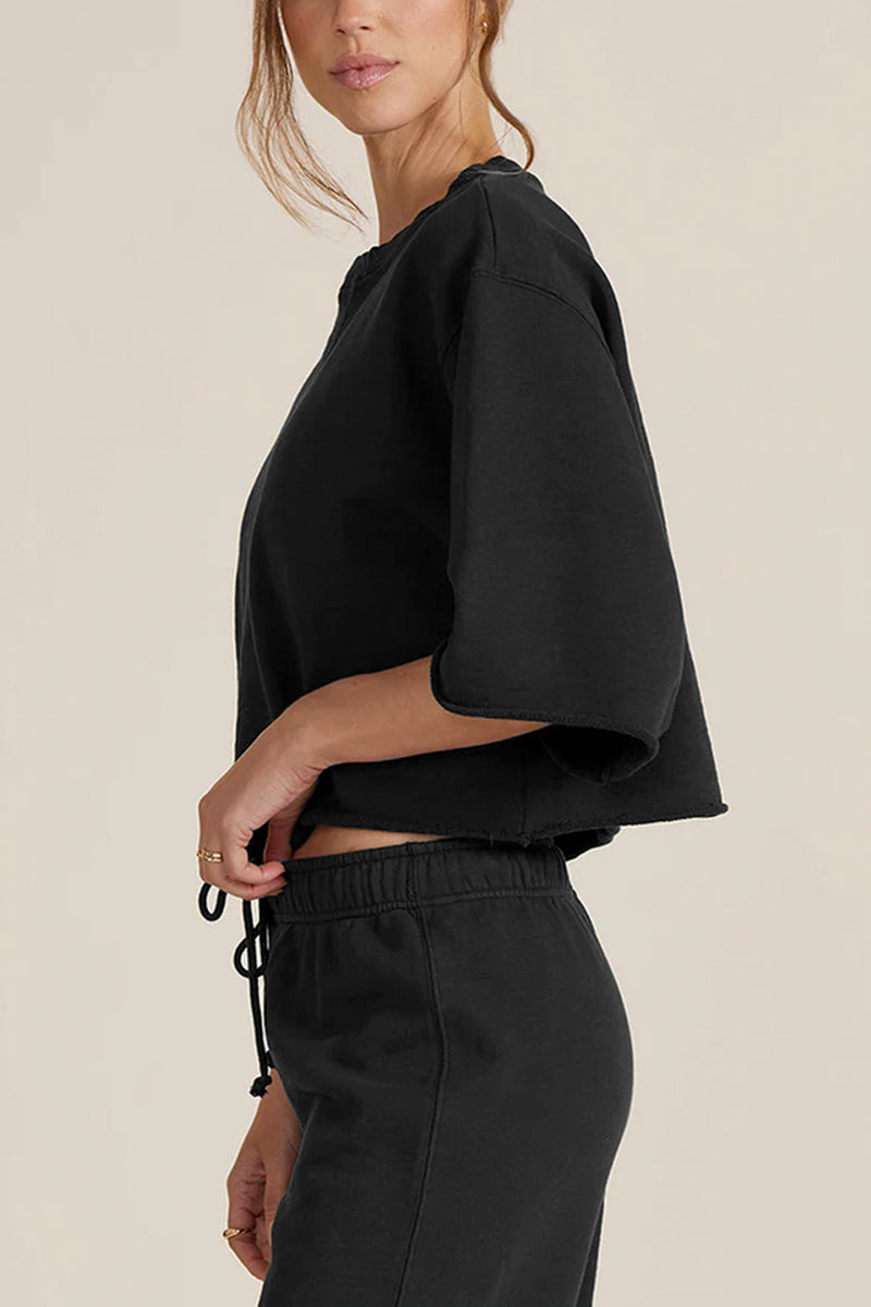 Drop Shoulder Crop Short Sleeve Top