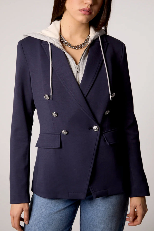 Helen Double Breasted Blazer With Removable Grey Hoodie Insert
