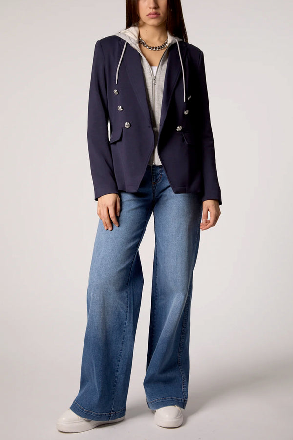 Helen Double Breasted Blazer With Removable Grey Hoodie Insert