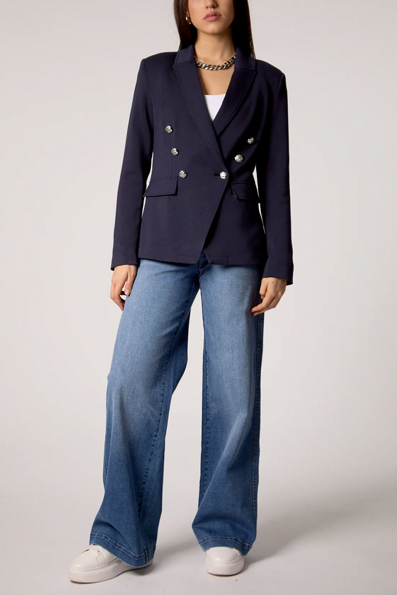 Helen Double Breasted Blazer With Removable Grey Hoodie Insert