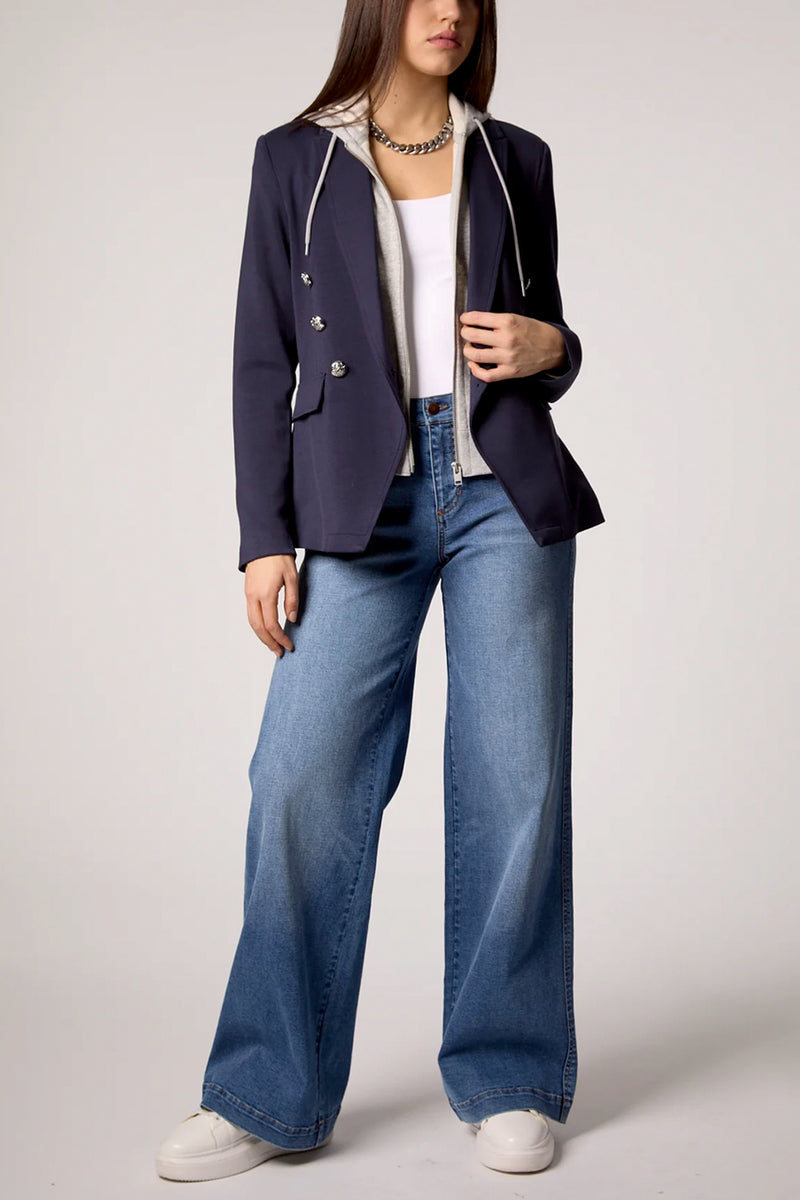 Helen Double Breasted Blazer With Removable Grey Hoodie Insert