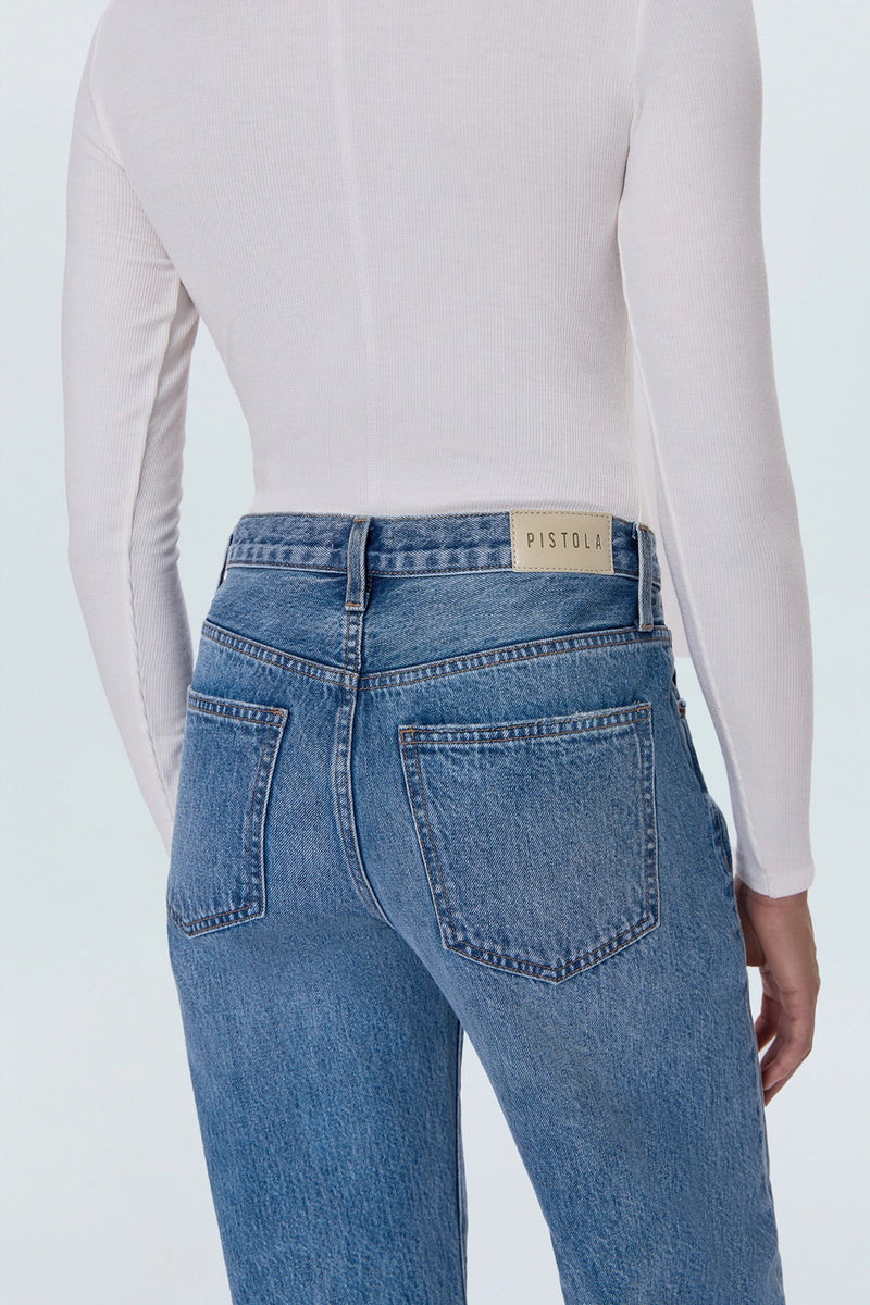 Lexi Mid Rise Bowed Straight Jean
