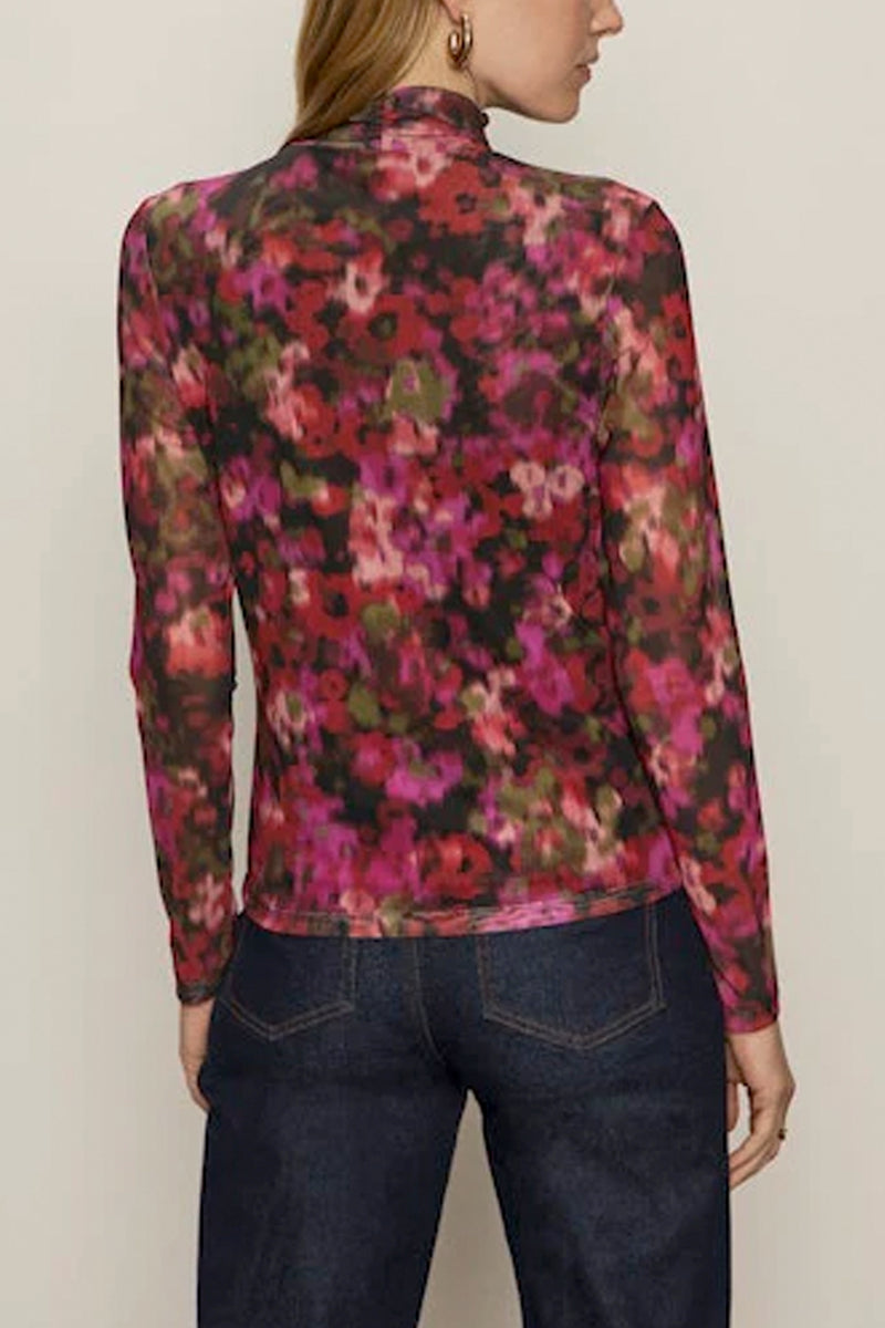 Long Sleeve Mesh Mock Neck Top