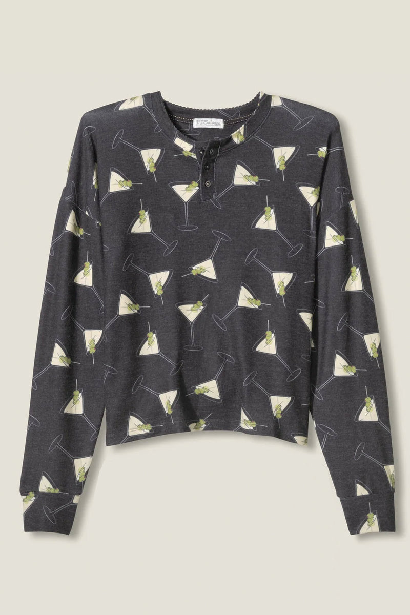 Merrier With A Martini Long Sleeve PJ Top