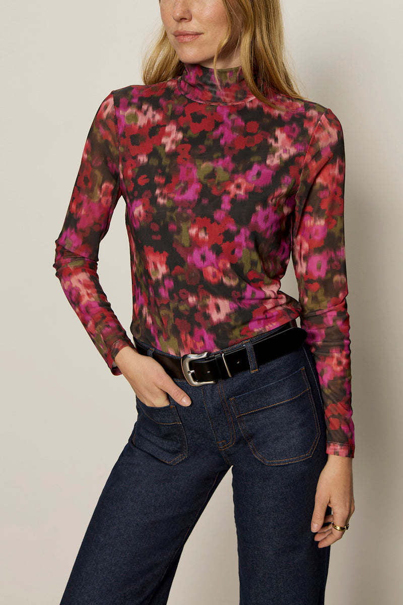 Long Sleeve Mesh Mock Neck Top