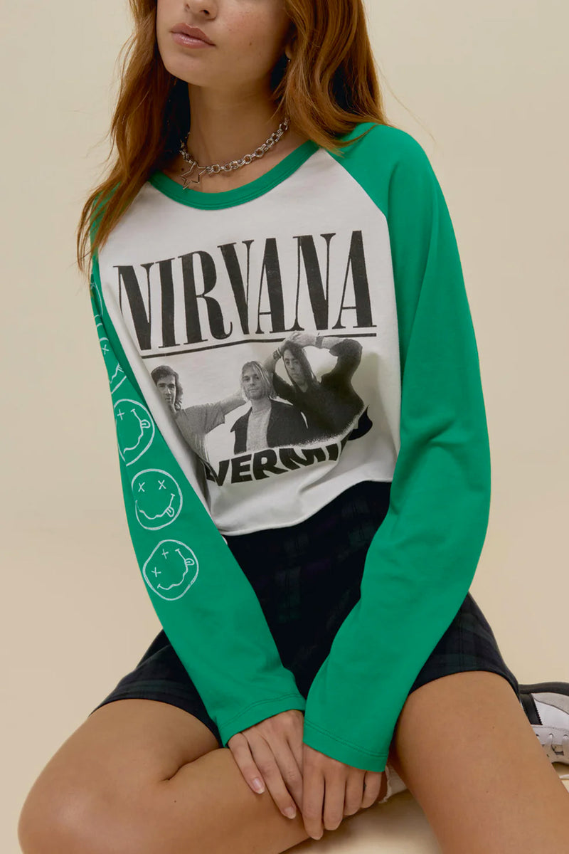 Nirvana Nevermind Crop Long Sleeve Raglan Tee