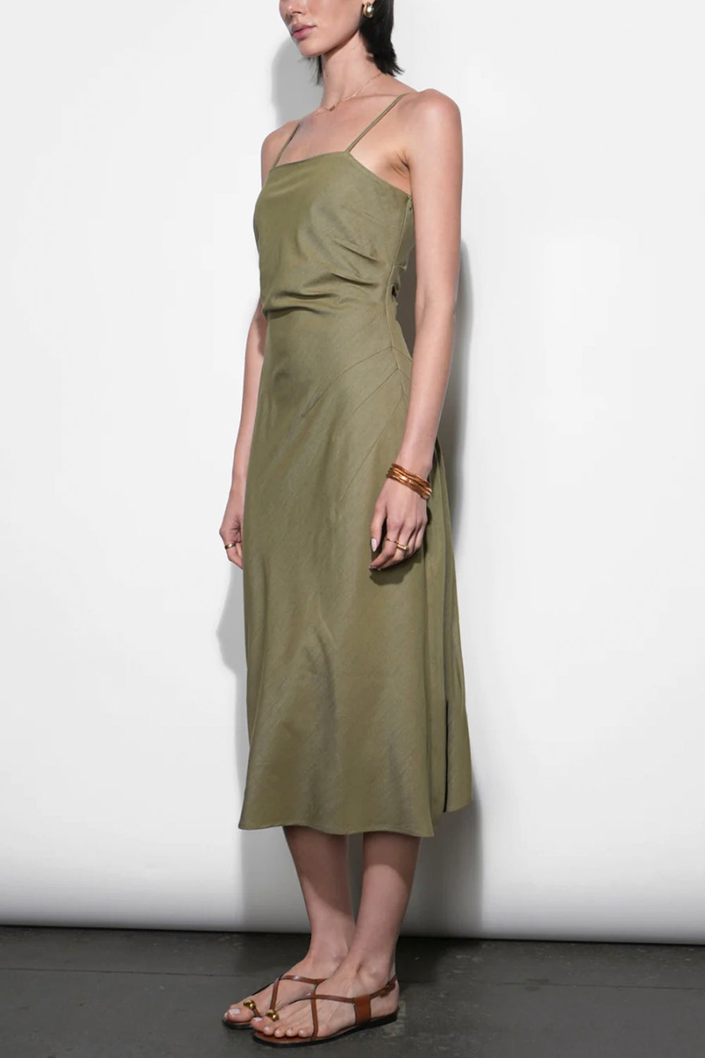 cinched neck slip midi dress Olivia Cinched Waist Midid Slip Dress – Pinkadot