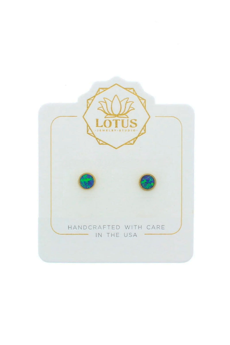 Gold Round Opal Studs
