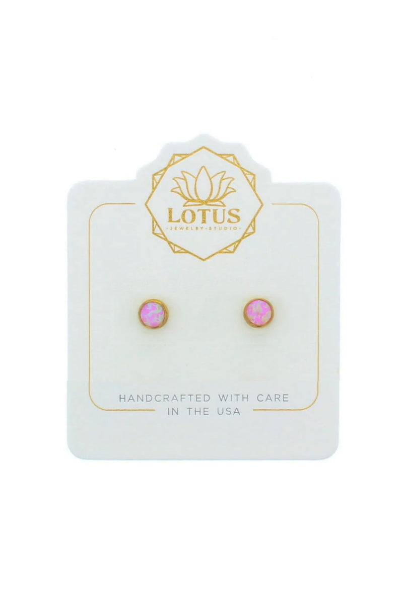 Gold Round Opal Studs