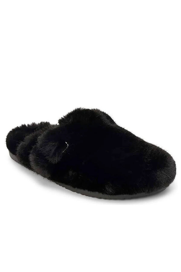 Portland Faux Fur Slippers - Black