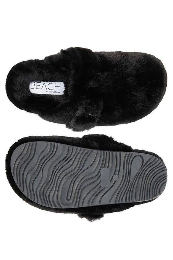 Portland Faux Fur Slippers - Black