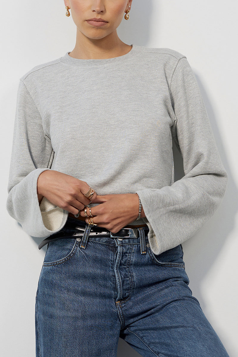 Raw Edge Bell Sleeve Pullover