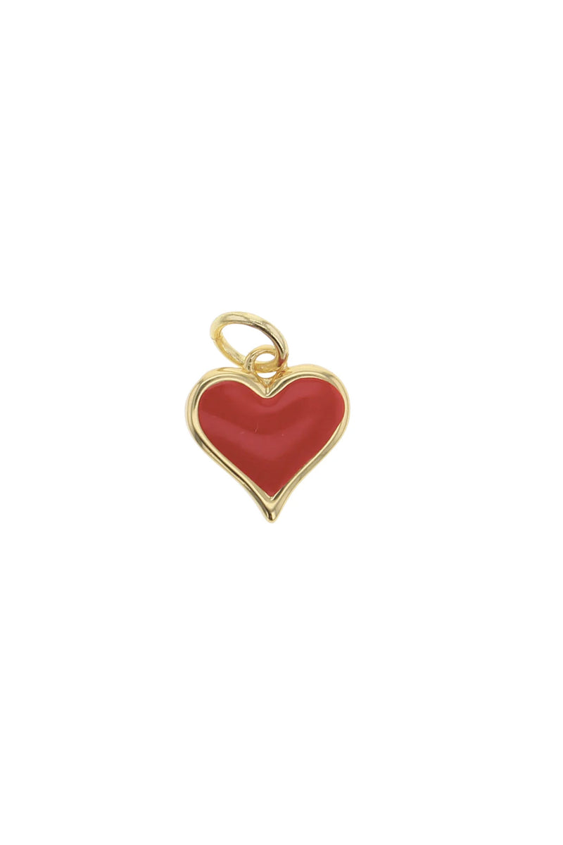Gold Red Enamel Heart Charm