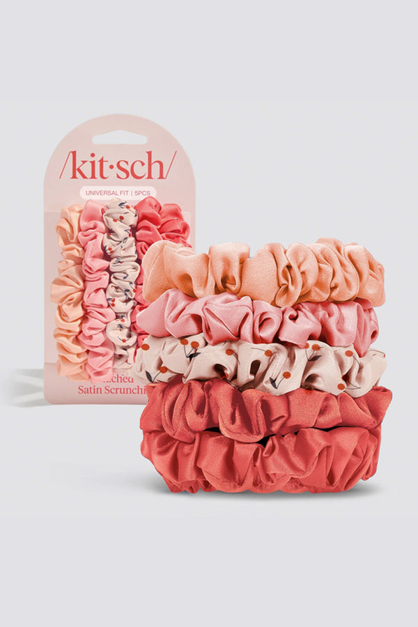 Ruched Satin Scrunchies Set - Cherry Blossom