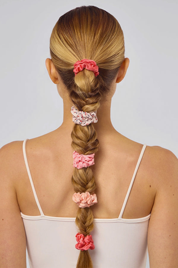 Ruched Satin Scrunchies Set - Cherry Blossom