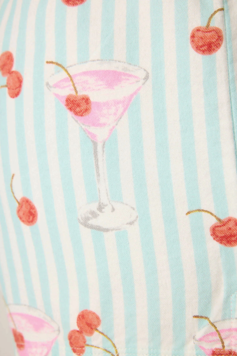 Ma Cherie Cherry Print Flannel Shorts