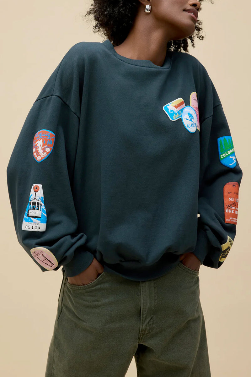 Ski Patch & Pass Collector Oversized Crew Sweatshirt