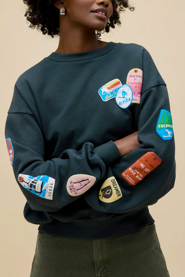 Ski Patch & Pass Collector Oversized Crew Sweatshirt