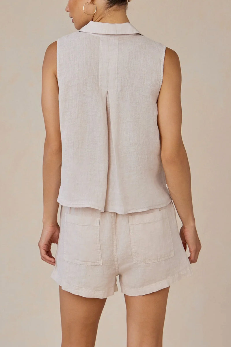 Sleeveless Notch Collar Button Down