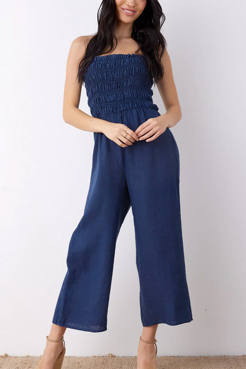Linen Smocked Strapless Jumpsuit
