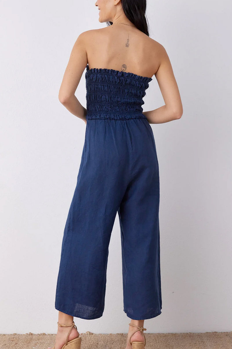 Linen Smocked Strapless Jumpsuit