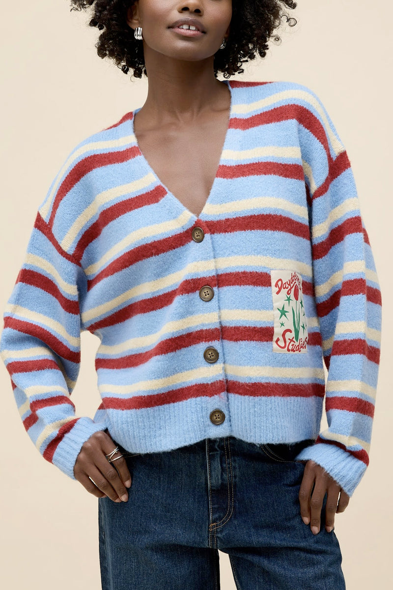 Striped V-Neck Slouch Cardigan