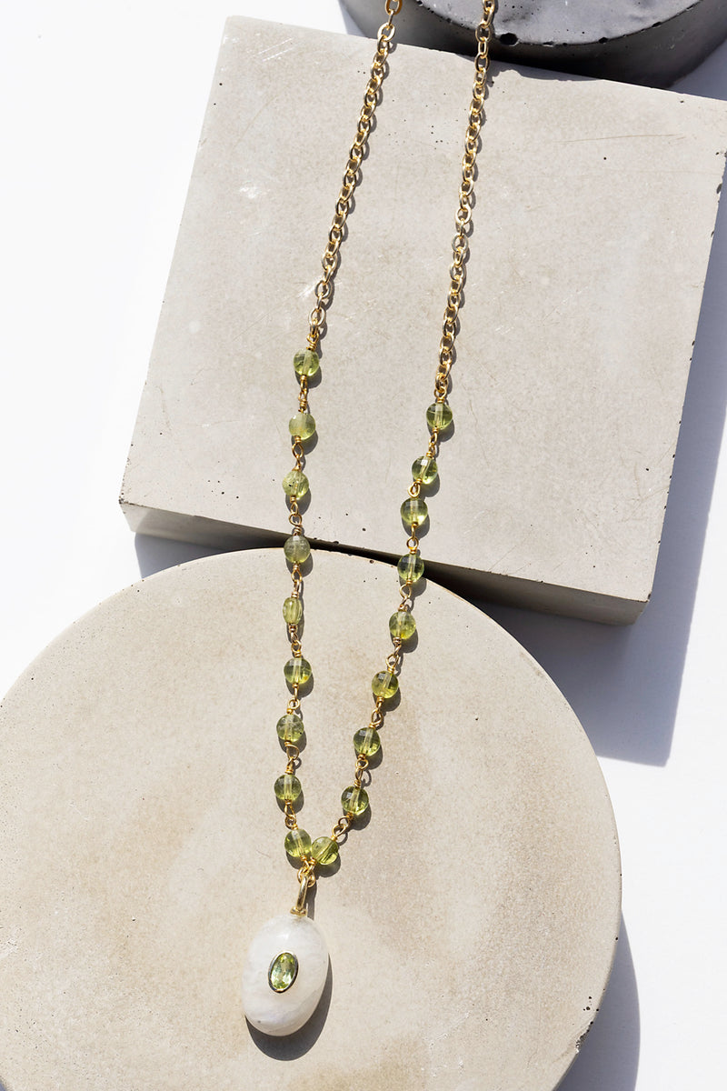 Tiny Amulet Necklace - Rainbow Moonstone