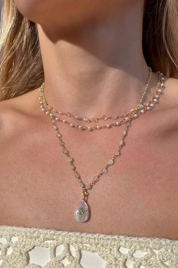 Tiny Amulet Necklace - Rainbow Moonstone