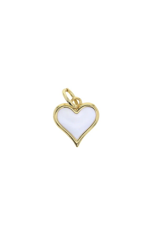 Gold White Enamel Heart Charm