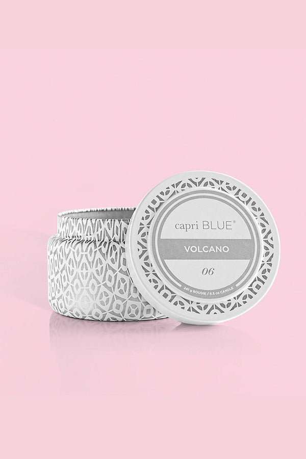 Volcano White Printed Travel Tin Candle