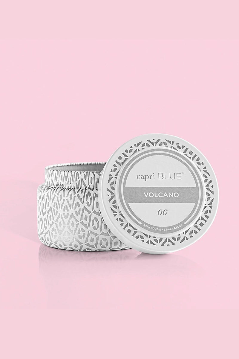 Volcano White Printed Travel Tin Candle