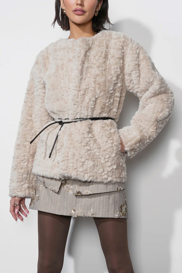 Yuri Collarless Faux Fur Jacket