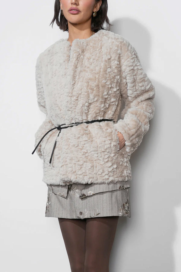 Yuri Collarless Faux Fur Jacket