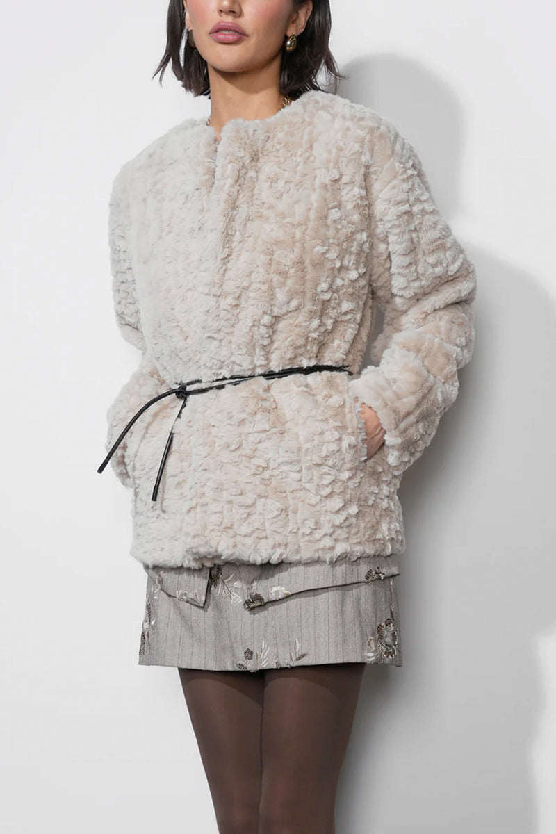 Yuri Collarless Faux Fur Jacket