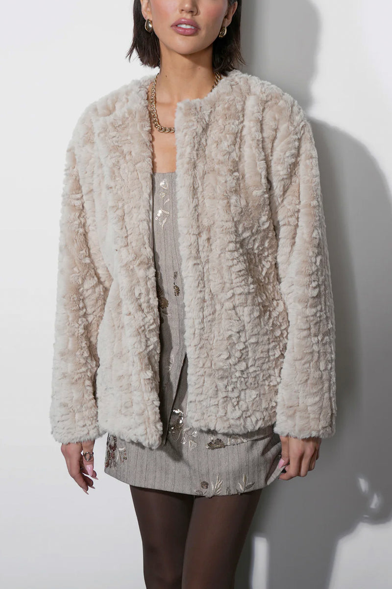 Yuri Collarless Faux Fur Jacket