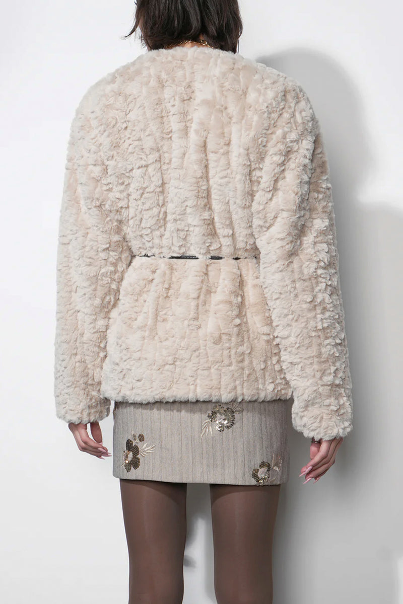 Yuri Collarless Faux Fur Jacket