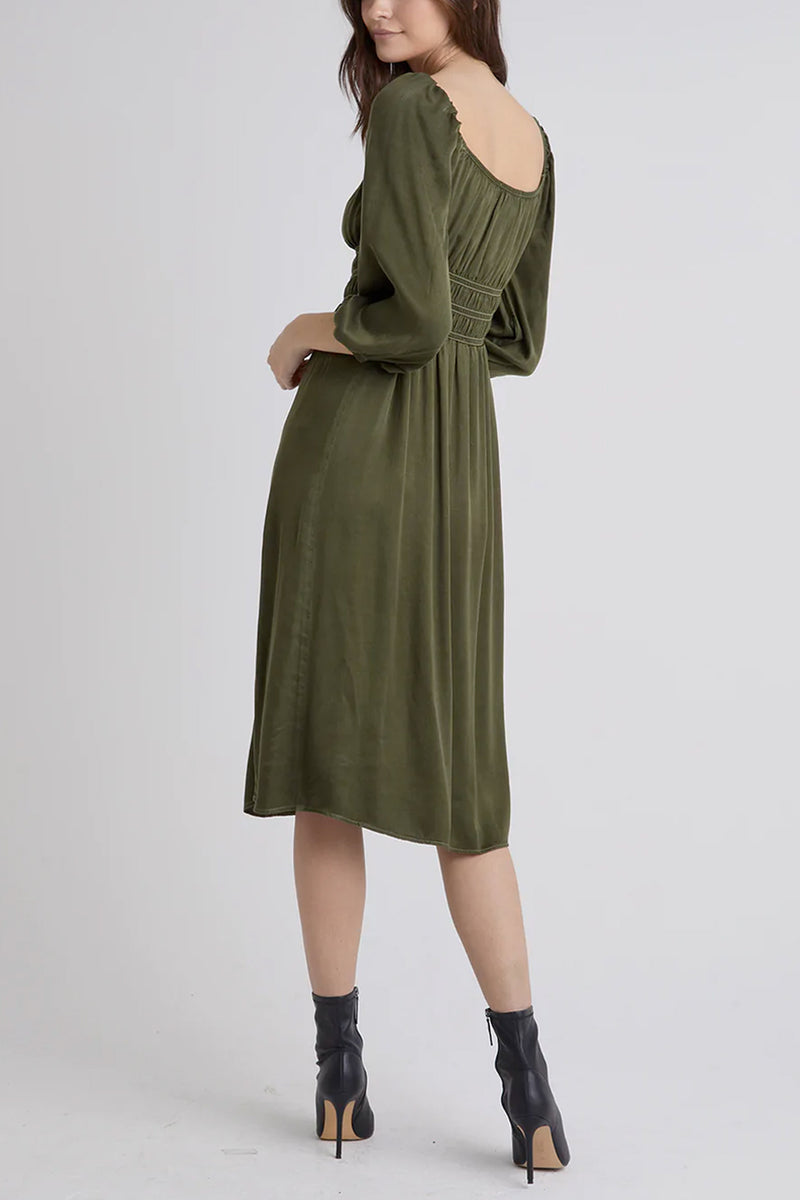 Beverly Ruched Midi Slit Dress