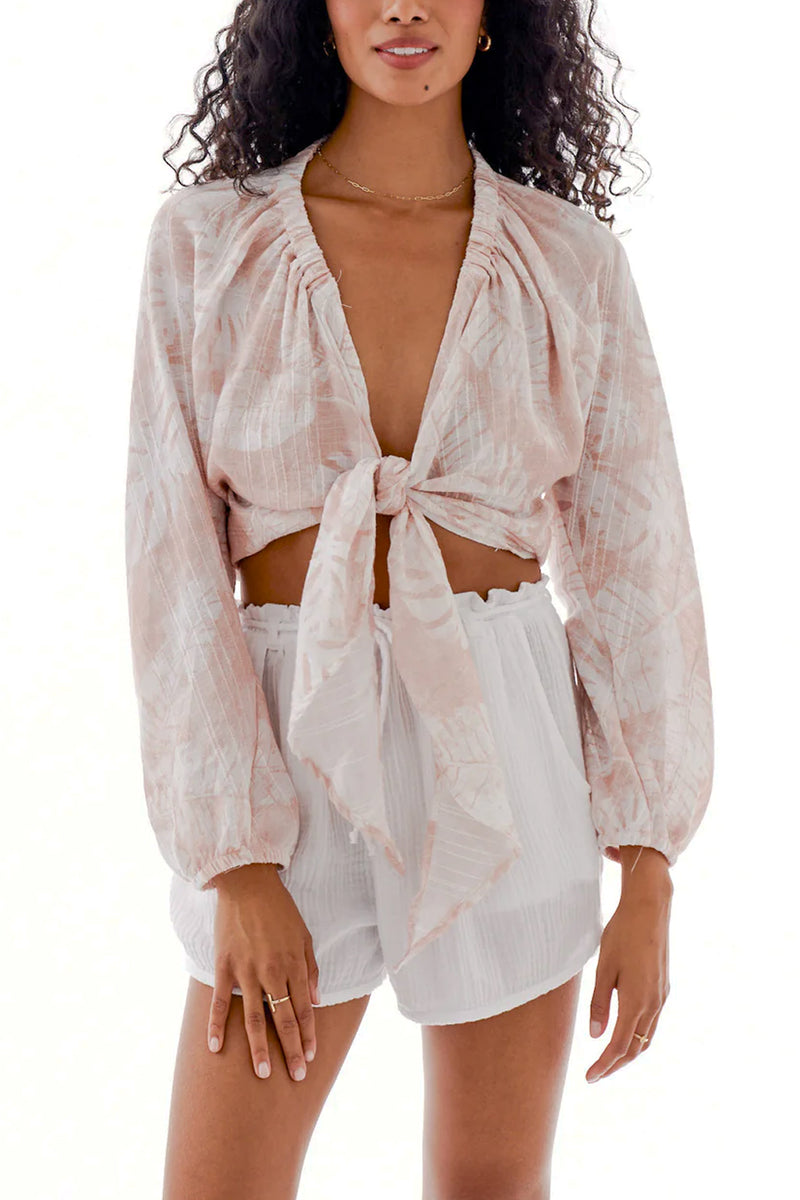 Long Sleeve Tie Front Top