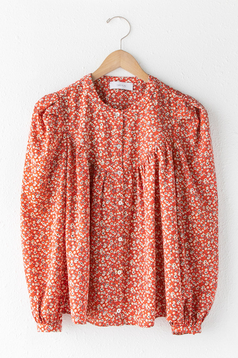 Tessa Yoke Bib Ditsy Floral Blouse